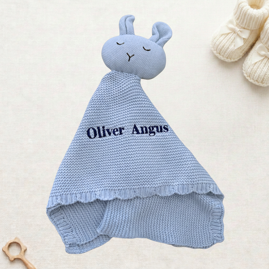 Arely - Personalised Organic Cotton Knitted Bunny Snuggler - Sapphire