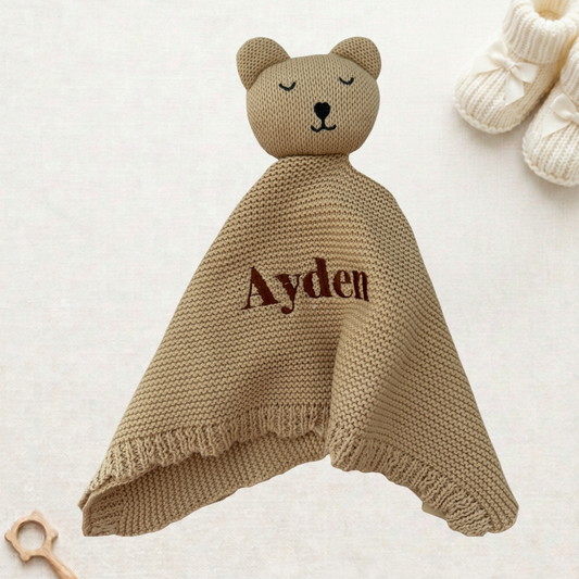 Arely - Personalised Organic Cotton Knitted Bear Snuggler - Oatmeal