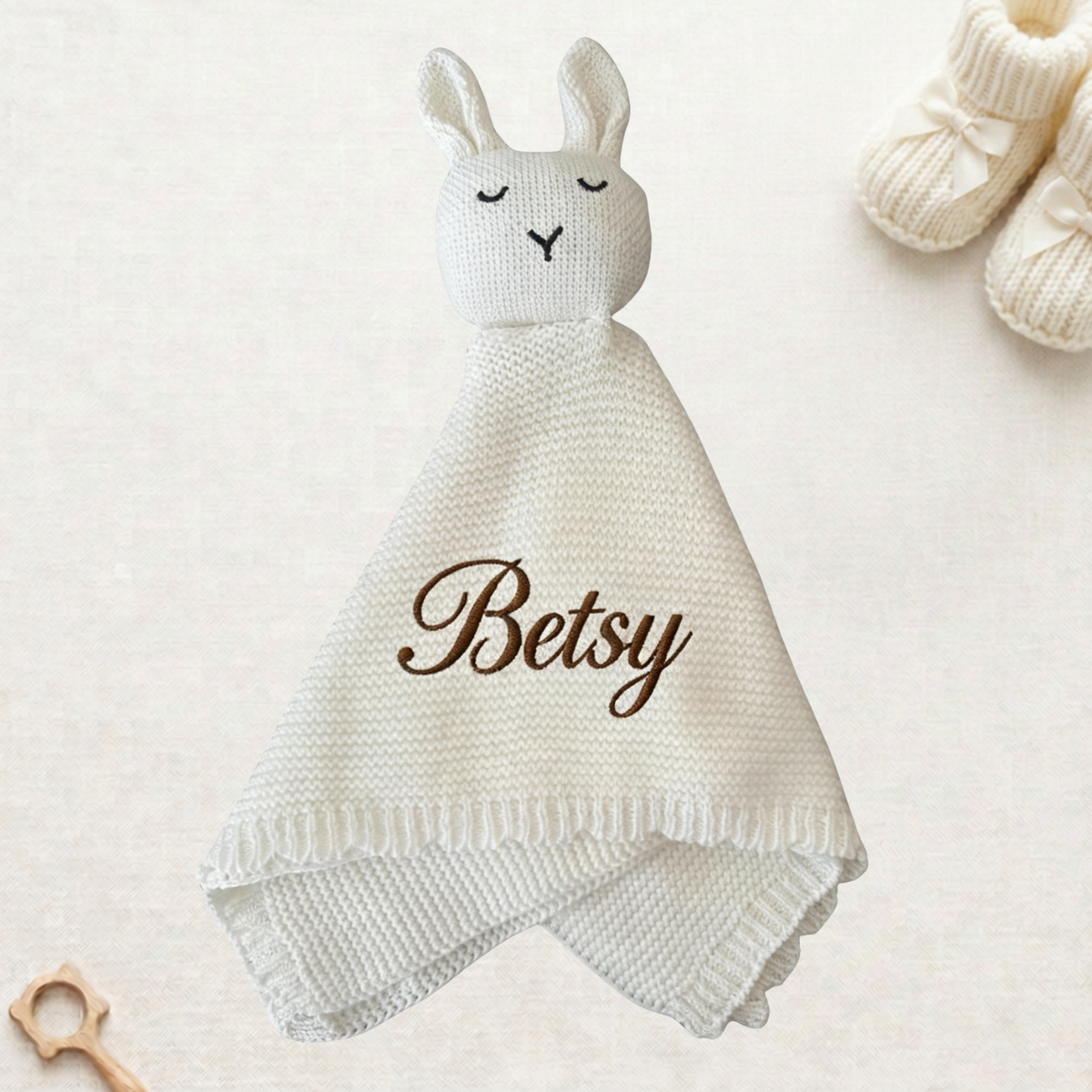 Arely - Personalised Organic Cotton Knitted Bunny Snuggler - Soft Cloud White