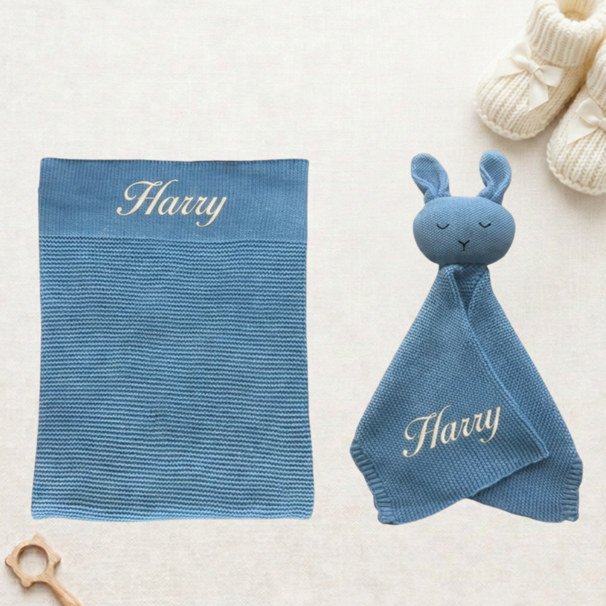 Arely - Personalised Organic Cotton Knitted Bunny Snuggler - Sapphire