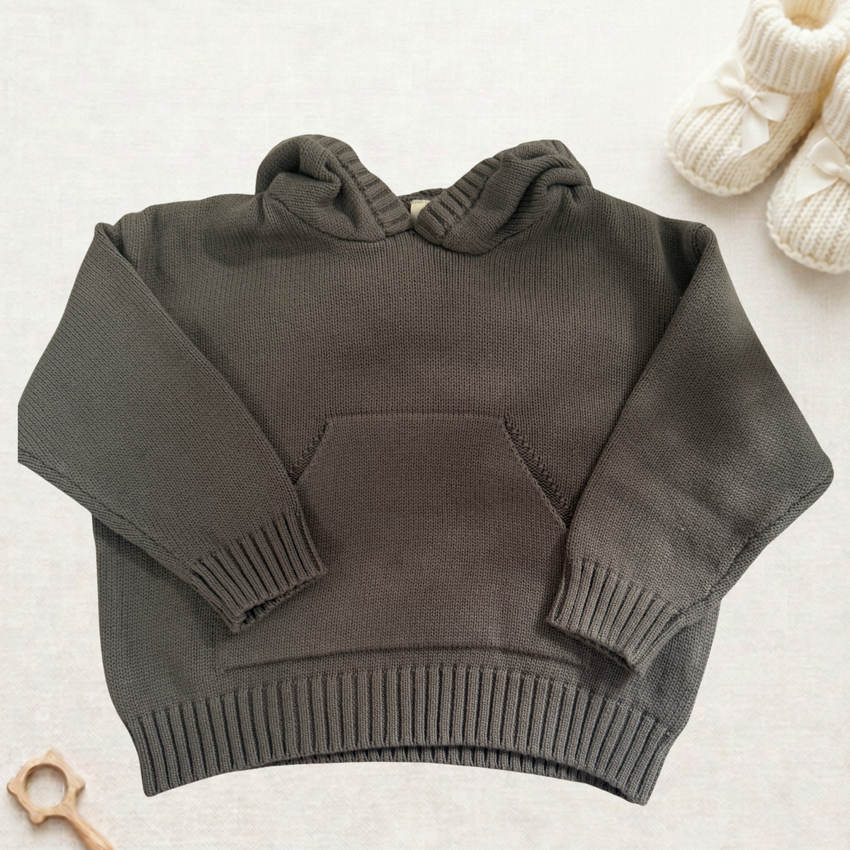 Personalised Everyday Knit Hoodie - 100% Cotton - Charcoal