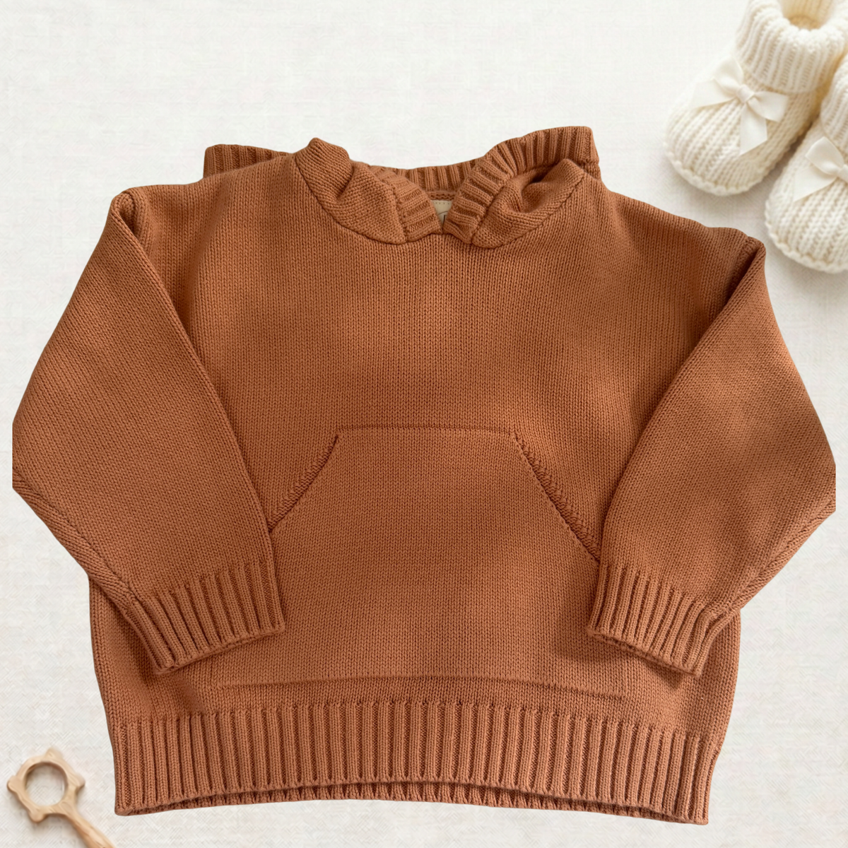 Personalised Everyday Knit Hoodie - 100% Cotton - Chestnut