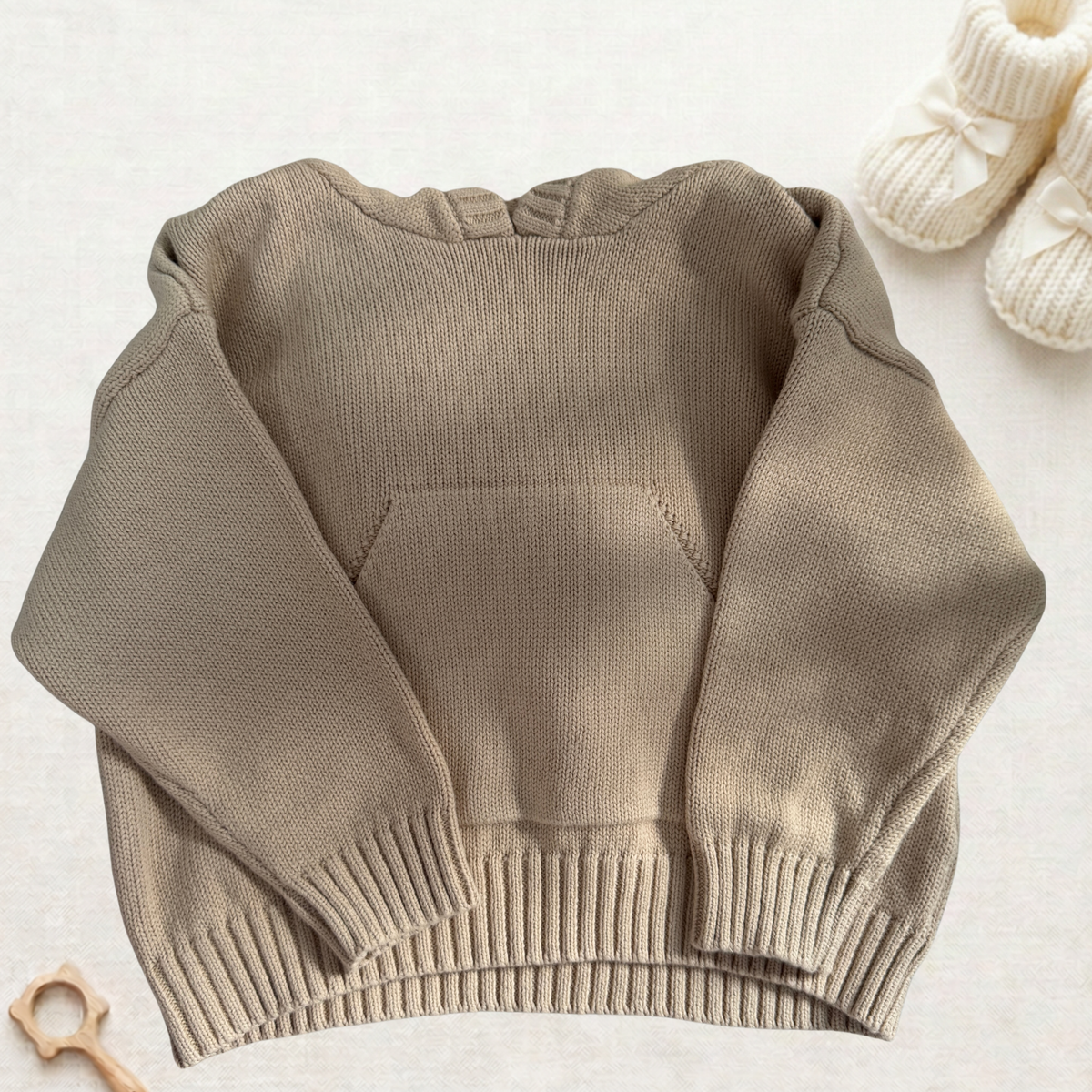 Personalised Everyday Knit Hoodie - 100% Cotton - Light Beige