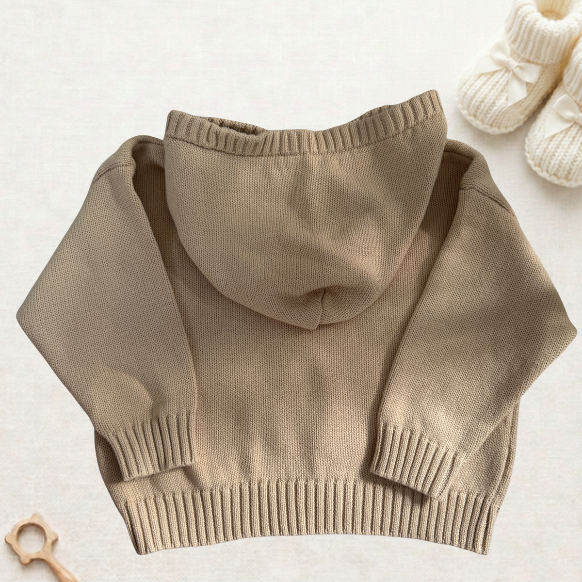 Personalised Everyday Knit Hoodie - 100% Cotton - Light Beige