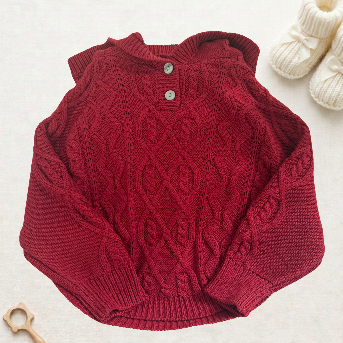 Personalised Cable Knit Hoodie - 100% Cotton - Vintage Ruby