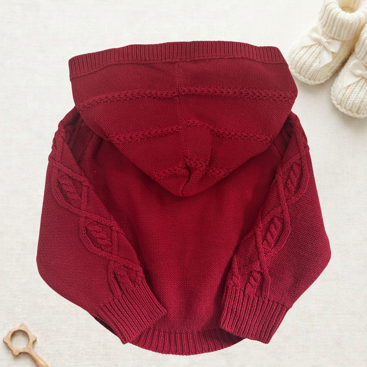 Personalised Cable Knit Hoodie - 100% Cotton - Vintage Ruby
