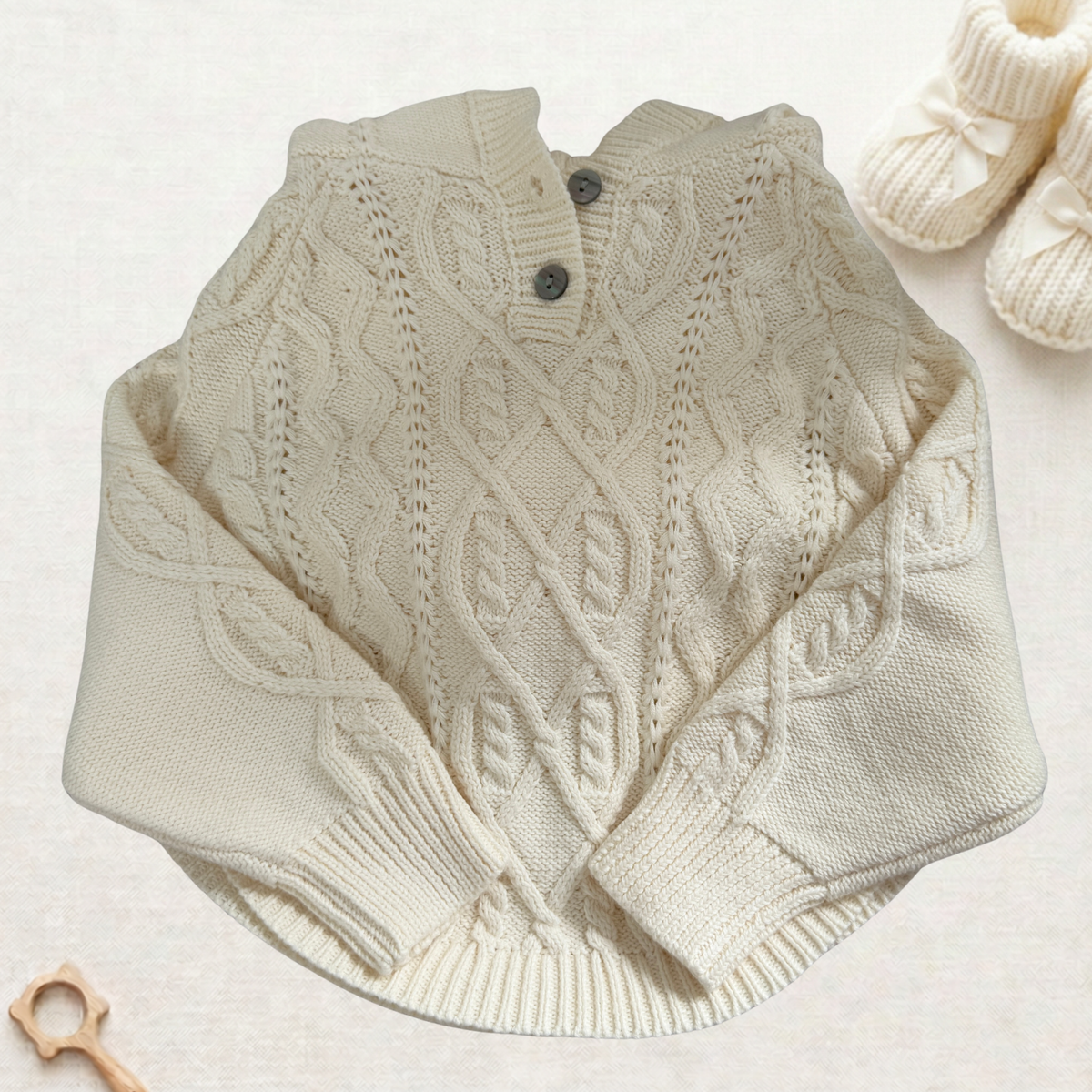 Personalised Cable Knit Hoodie - 100% Cotton - Cotton Cream