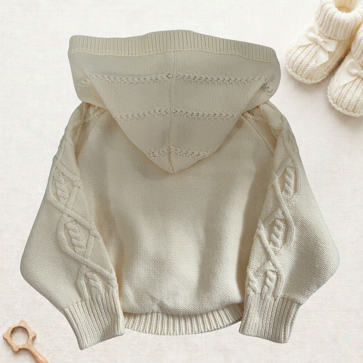 Personalised Cable Knit Hoodie - 100% Cotton - Cotton Cream