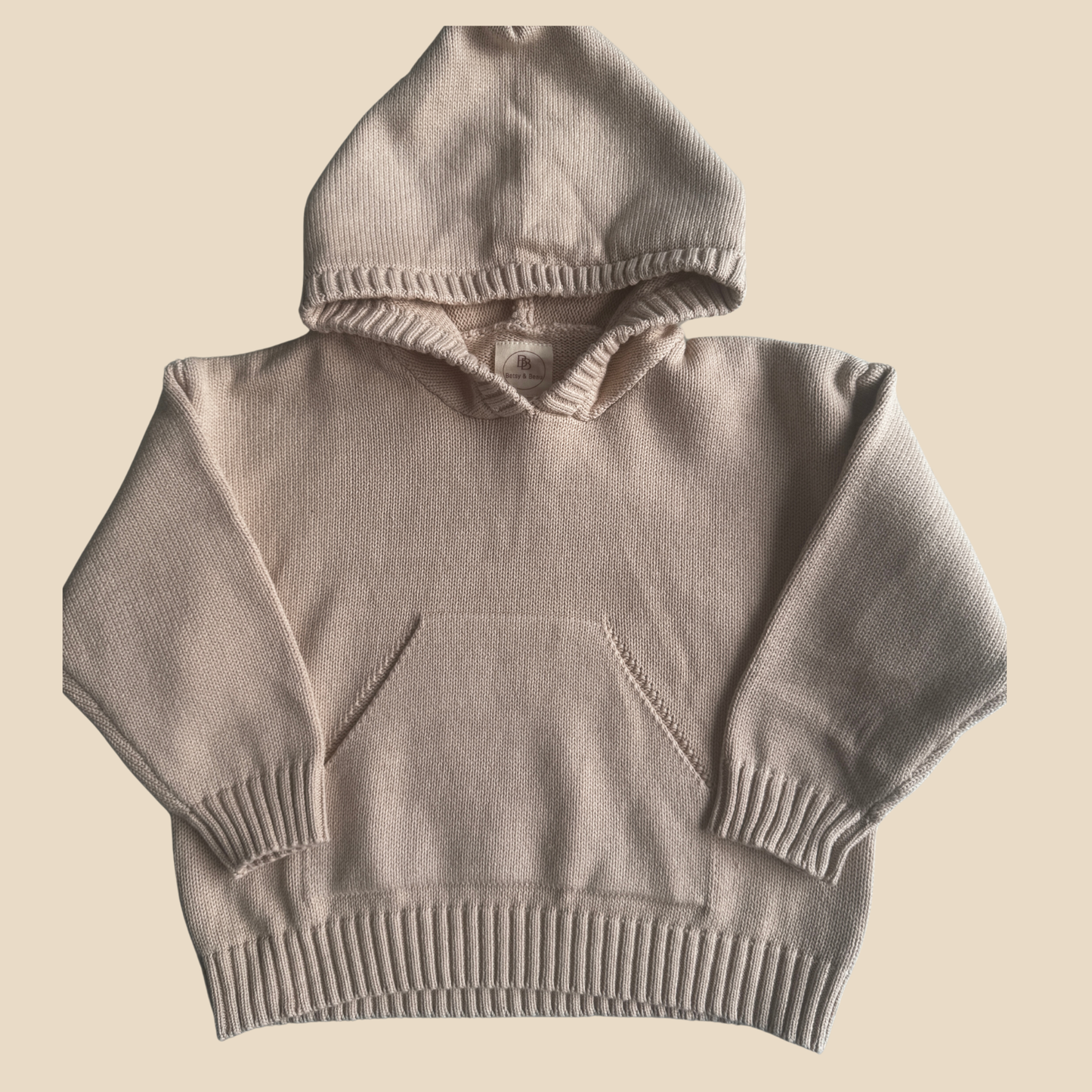 Solid Knit Cotton Hoodie - Light Beige