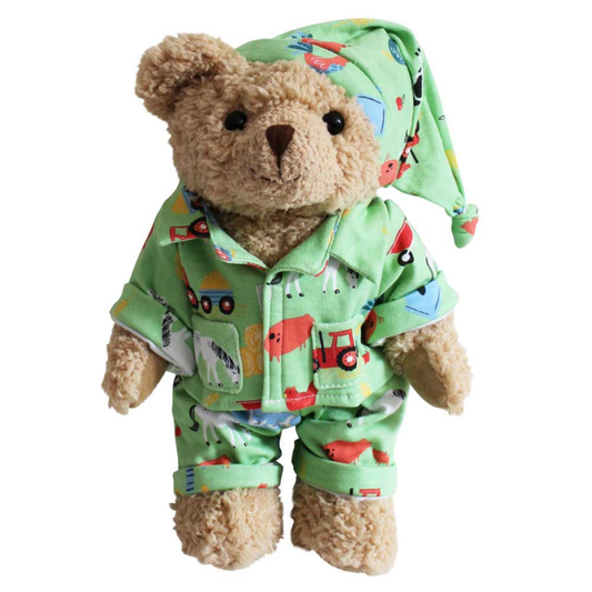 Teddy Bear Wearing Farmyard Pyjamas And Nightcap
