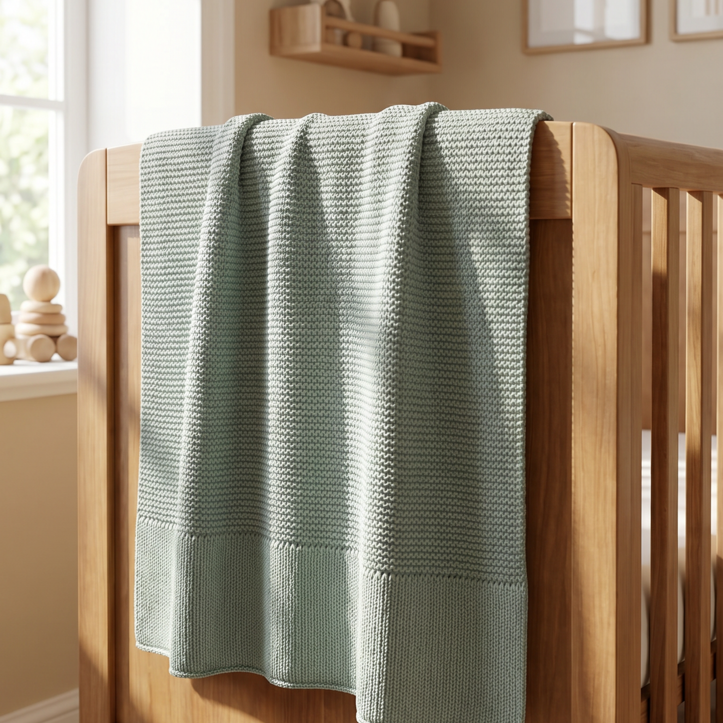 Arely - Organic Cotton  Knitted Blanket - Sage