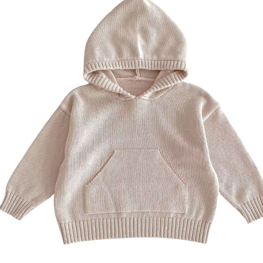 Personalised Solid Knit Cotton Hoodie - Light Beige