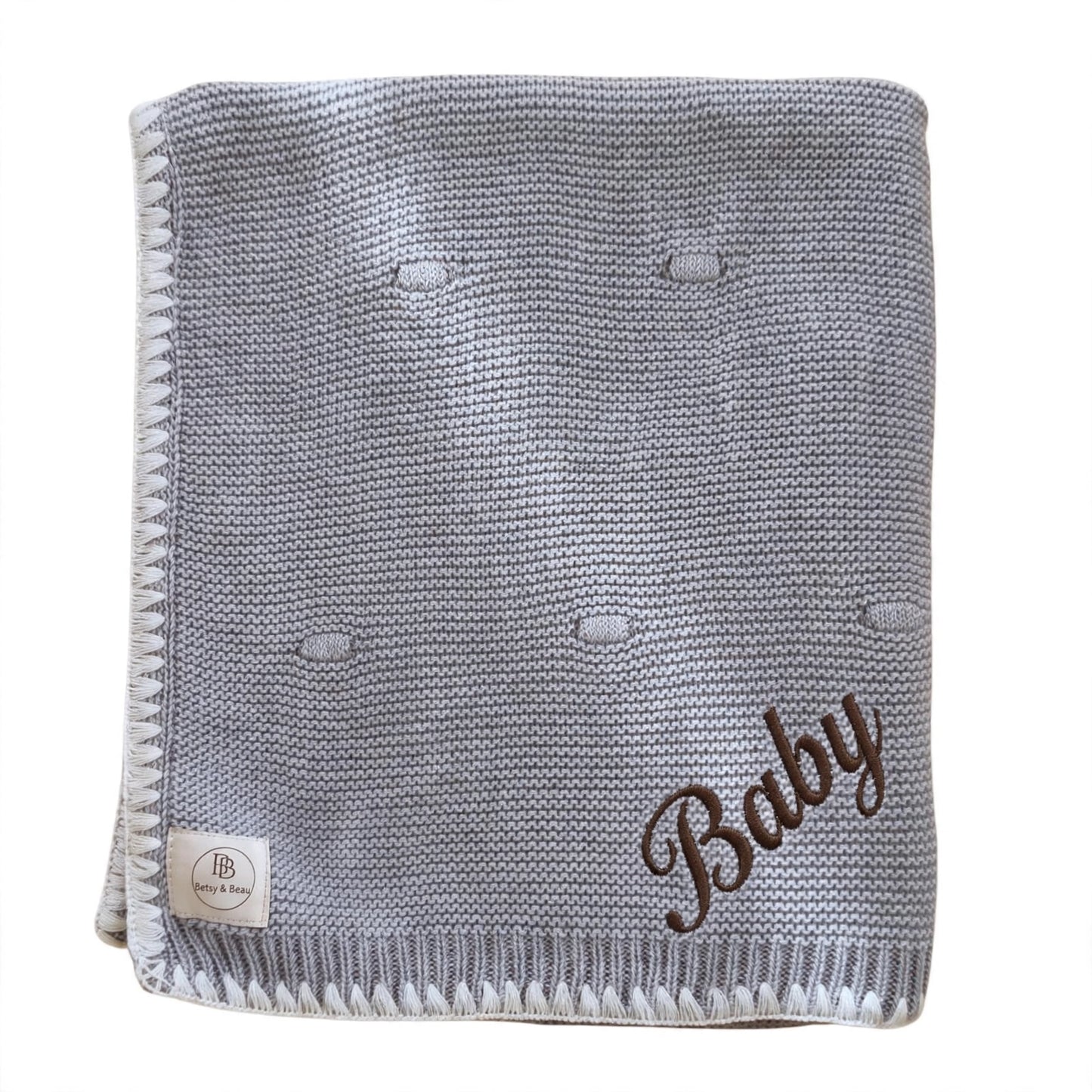 Ramona - Personalised Organic Cotton Knitted Blanket - Dove Grey