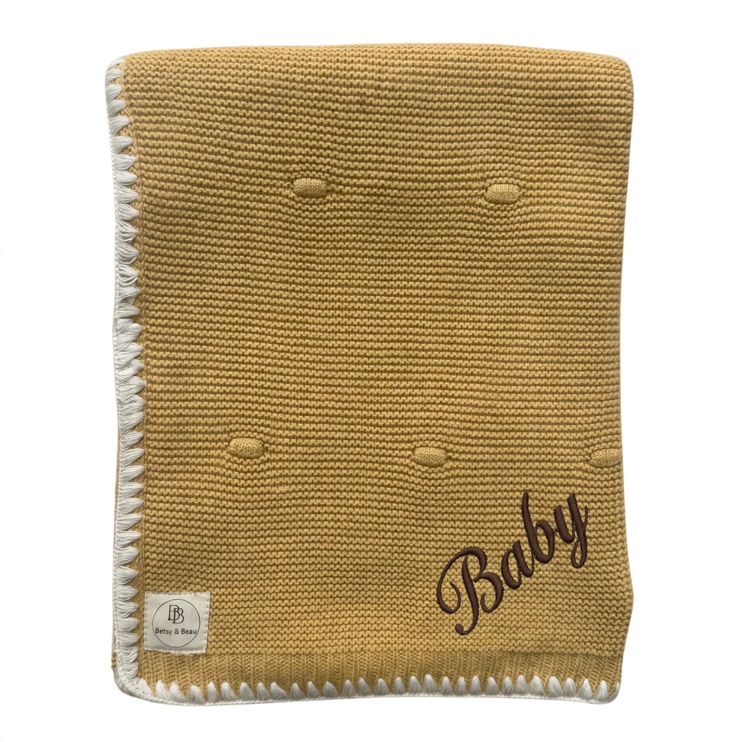 Ramona - Personalised Organic Cotton Knitted Blanket - Spiced Orchre