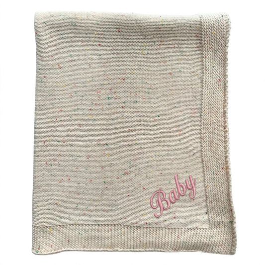 Pablo Signature Collection - Personalised Organic Cotton Knitted Blanket - Confetti Ivory