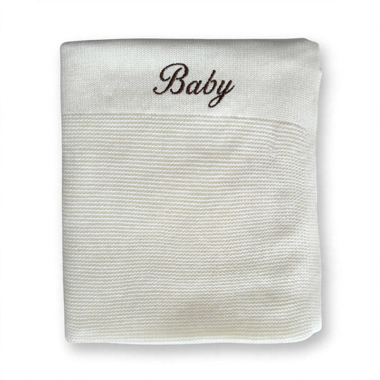 Arely - Organic Cotton Personalised Knitted Blanket - Soft Cloud White