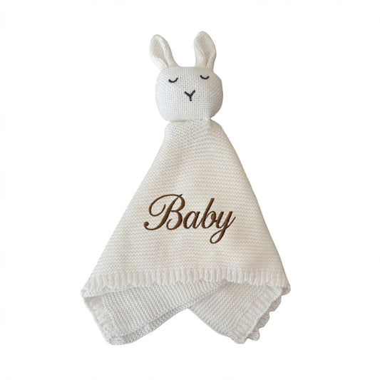 Arely - Personalised Organic Cotton Knitted Bunny Snuggler - Soft Cloud White