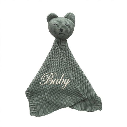 Arely - Personalised Organic Cotton Knitted Bear Snuggler - Sage