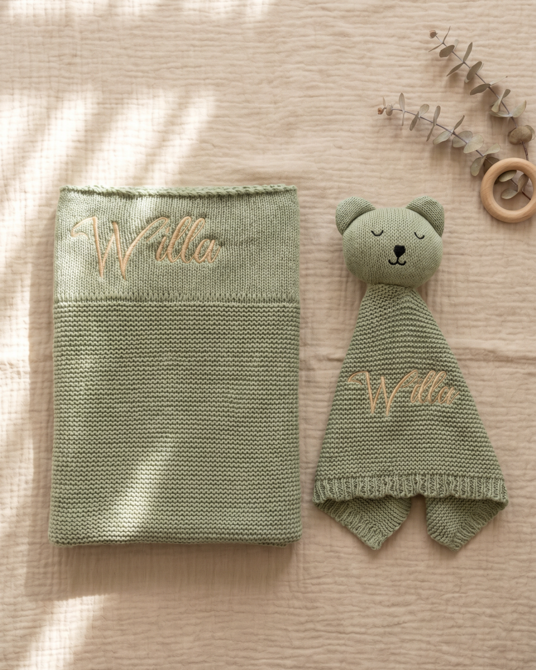 Arely - Organic Cotton Personalised Knitted Blanket - Sage