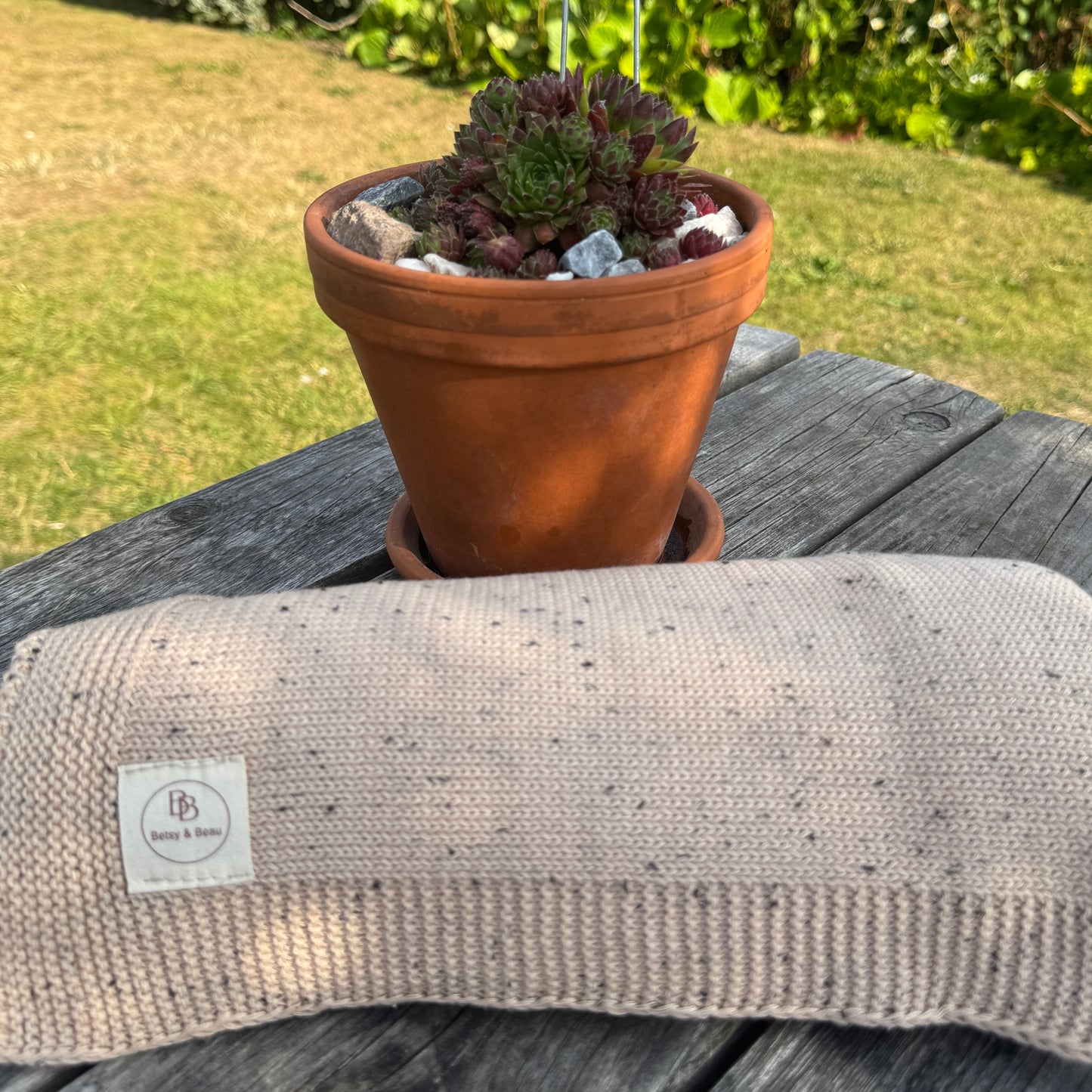 REDUCED - Pablo - Essentials Collection - Personalised Organic Cotton Knitted Blanket - Speckled Stone
