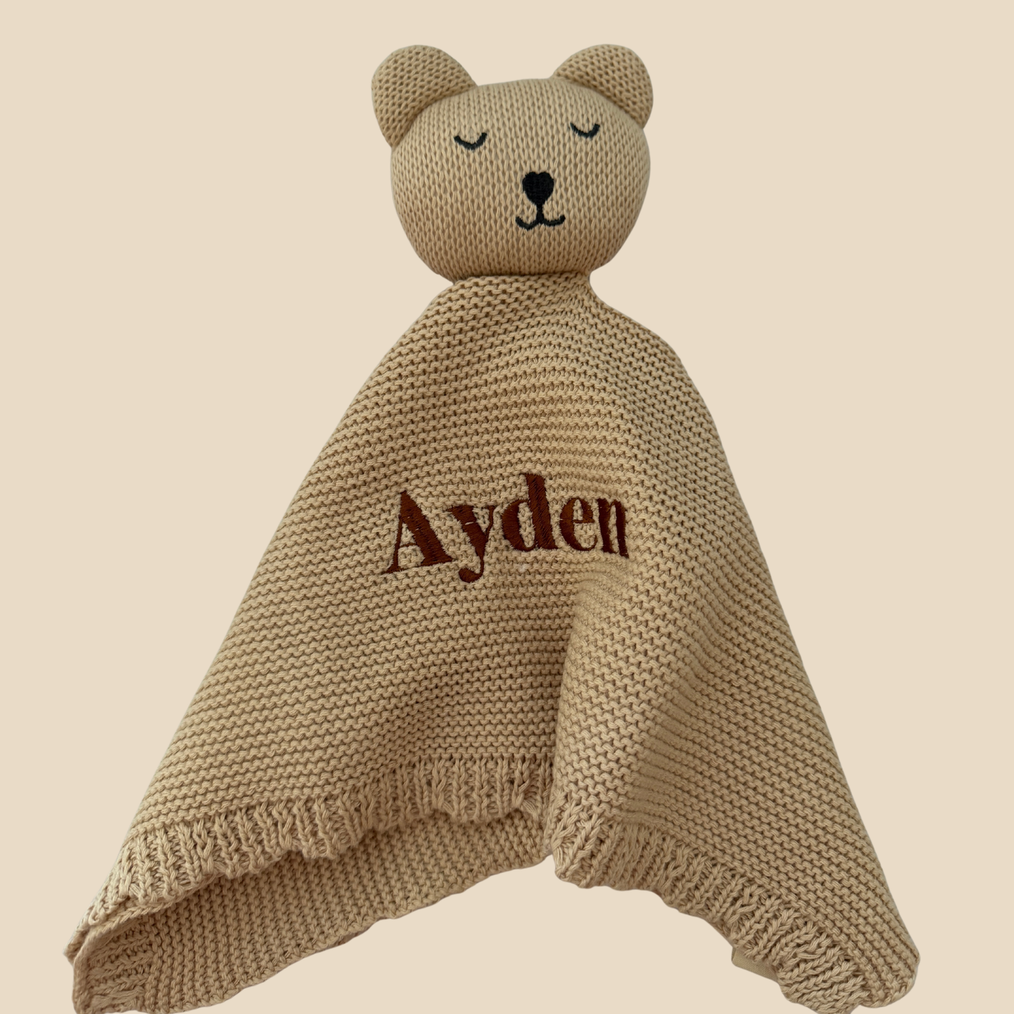 Arely - Personalised Organic Cotton Knitted Bear Snuggler - Oatmeal - Back in Stock