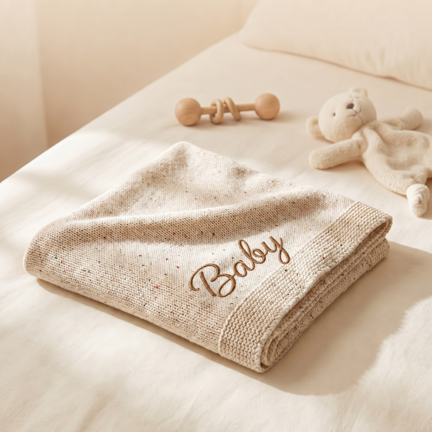 Pablo Signature Collection - Personalised Organic Cotton Knitted Blanket - Confetti Ivory