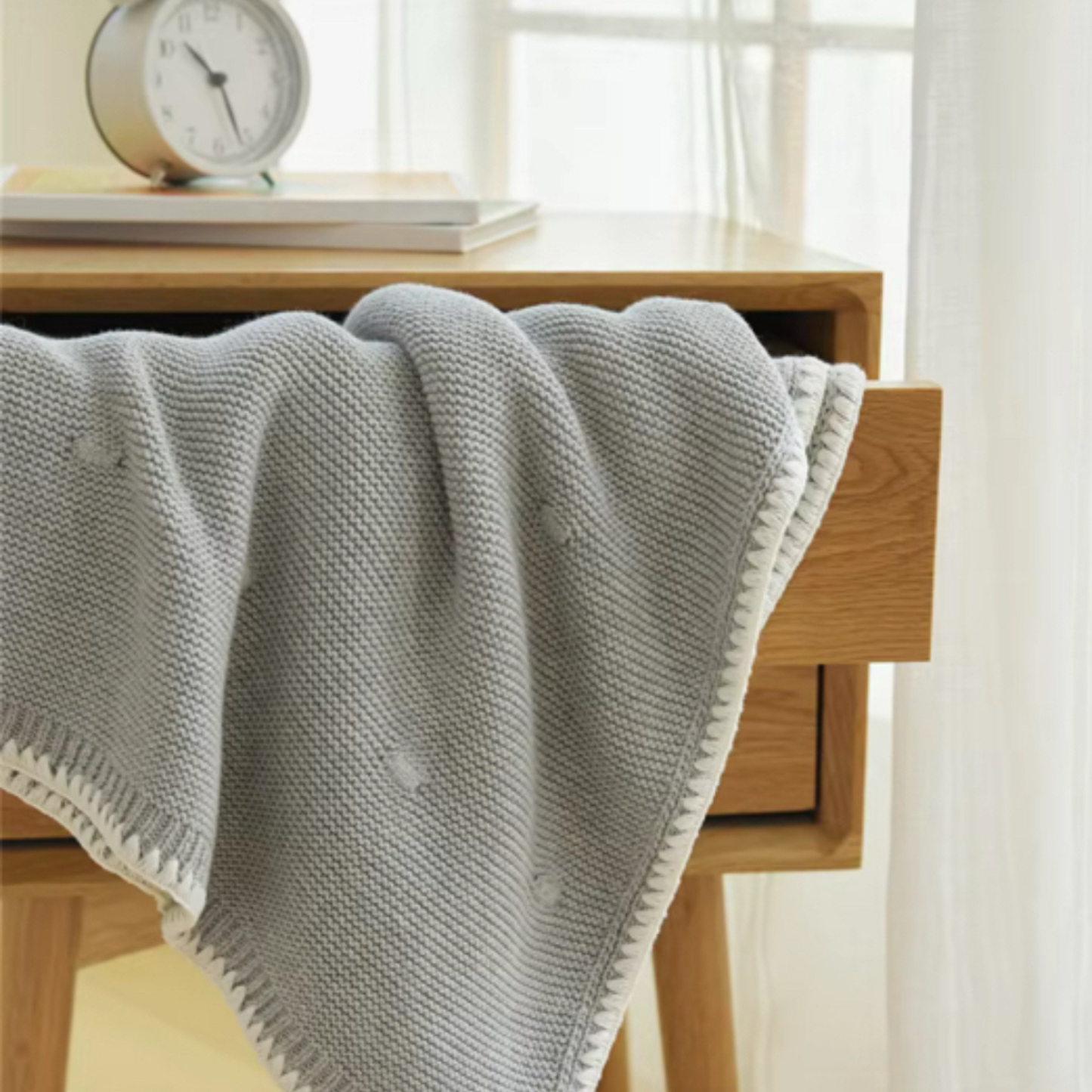 Ramona - Organic Cotton Knitted Blanket - Dove Grey