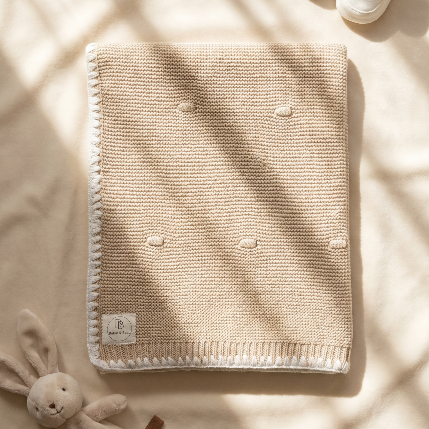Ramona - Personalised Organic Cotton Knitted Blanket - Wheat