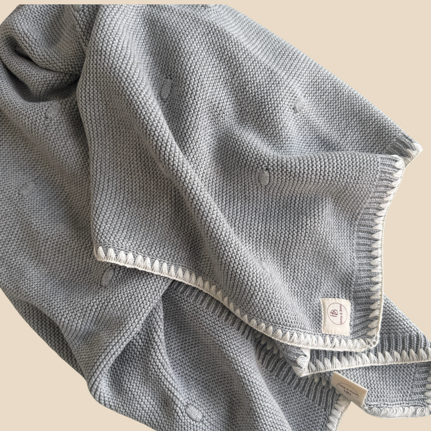 Ramona - Personalized Organic Cotton Knitted Blanket - Dove Grey