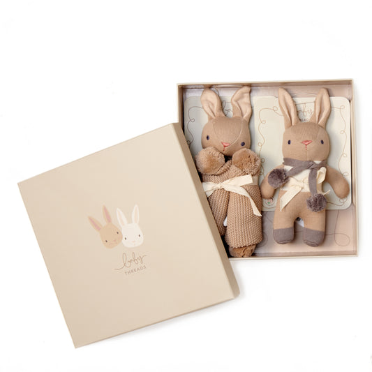 Bunny Taupe Gift Set - Organic Rattle & Comforter
